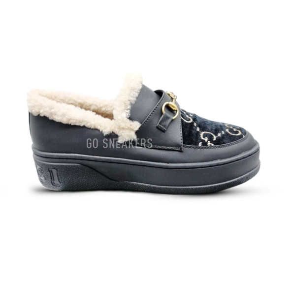Женские зимние мокасины Gucci Moccasins Winter Leather/Suede Black