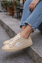 Golden Goose V-Star 2 Distressed Sneakers Suede Beige