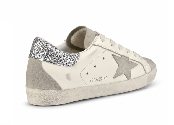 Женские кеды Golden Goose Super-Star With Gray And Silver Glitter Heel Tab