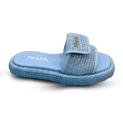 Prada Flip Flop Rafia Blue