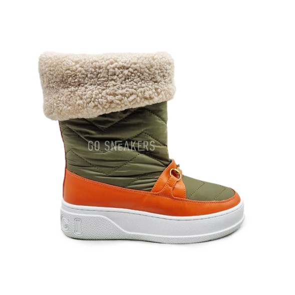 Женские зимние сапожки Gucci Snow Chunky Khaki/Orange