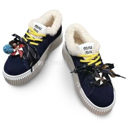 Miu Miu Winter Sneakers Platform Suede Navy