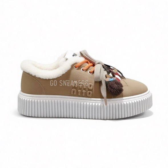 Женские зимние кеды на платформе Miu Miu Winter Sneakers Platform Suede Sand
