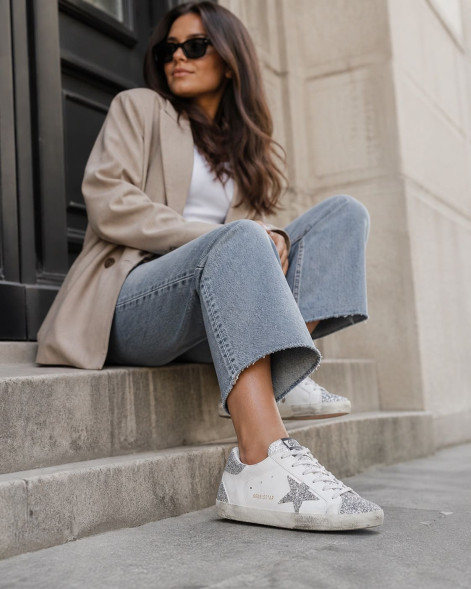 Женские кеды Golden Goose Super-Star Wmns White Silver Glitters